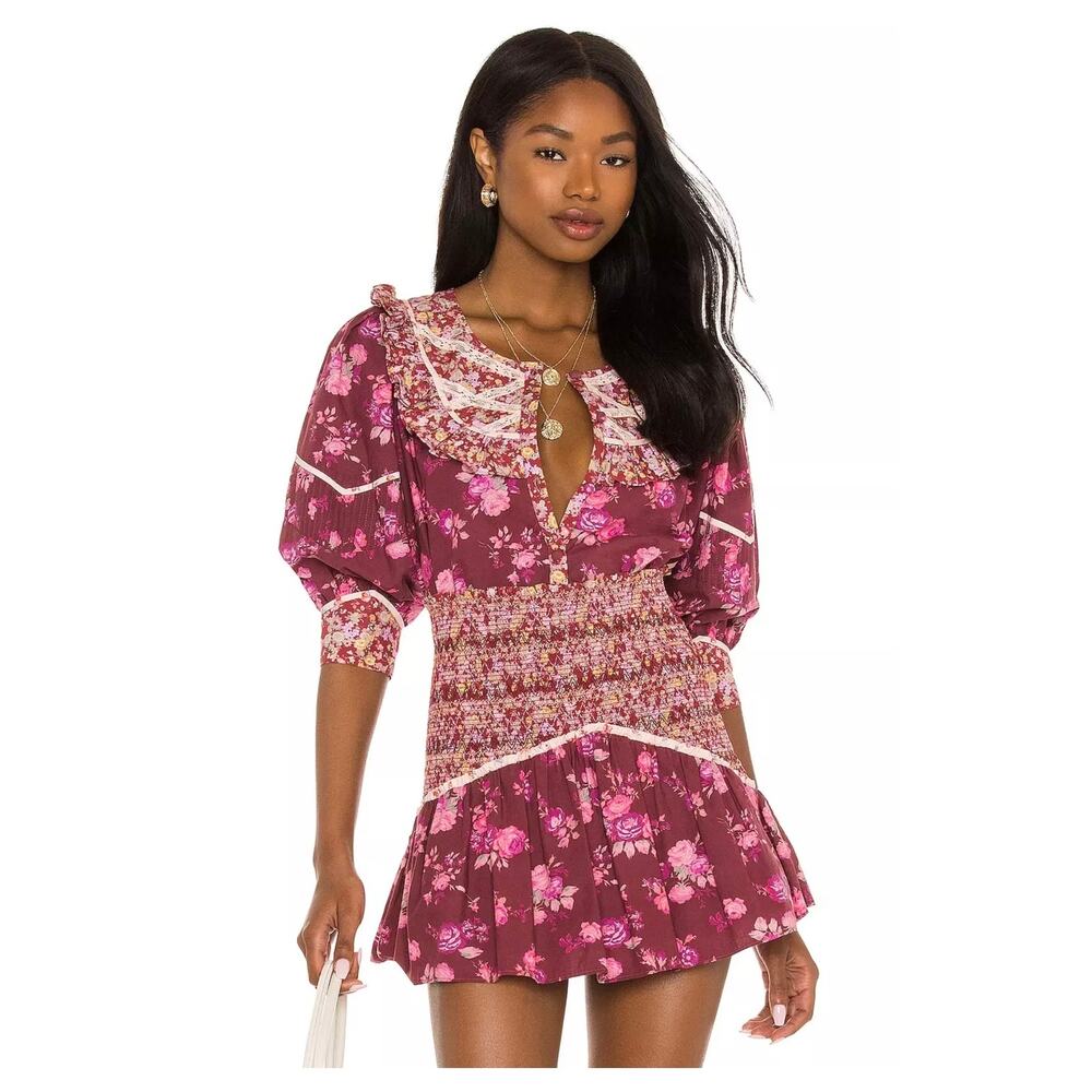 LoveShackFancy Morrison Spiced Apple Red Floral Print Top Skirt Co-Ord Set S